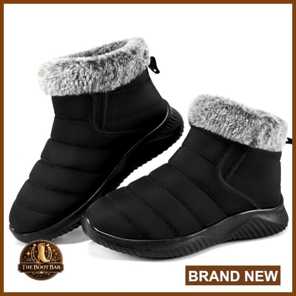 Faux Fur Lined Snow Boots Waterproof Slip On Winter Ankle Booties Outdoor
